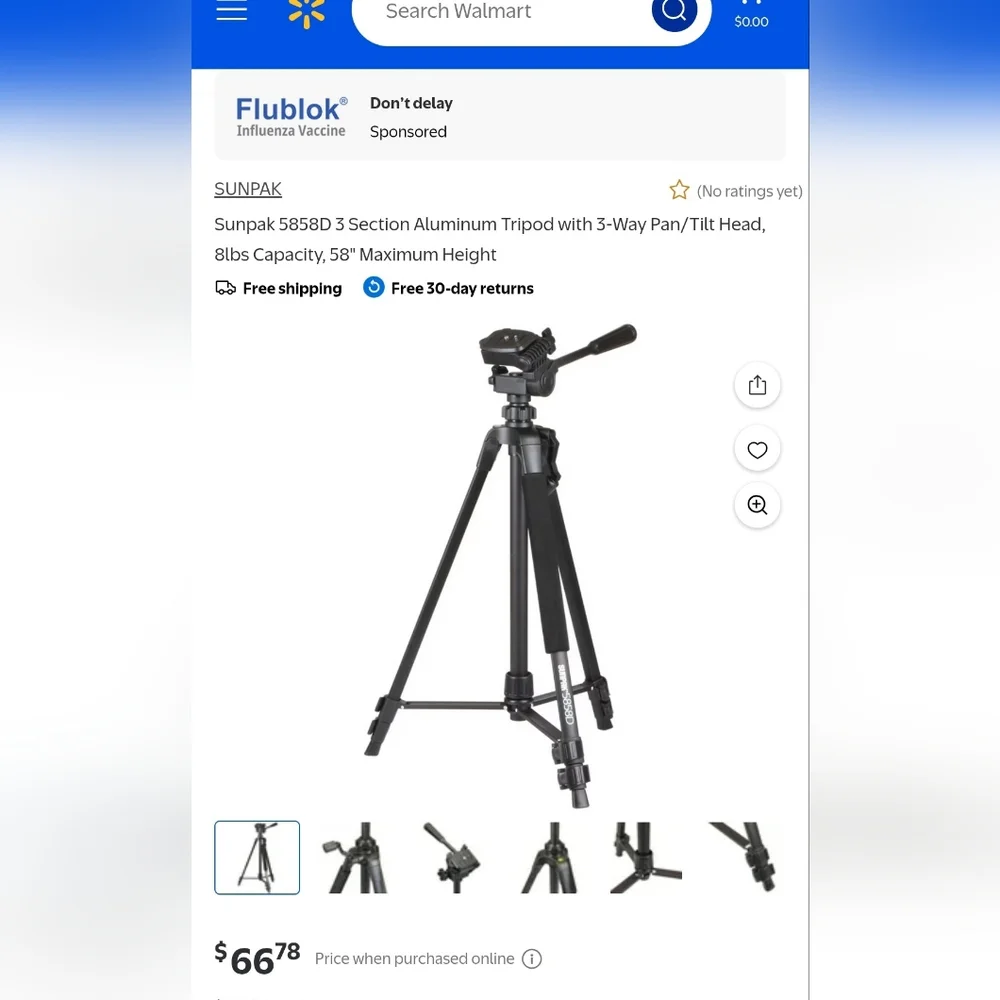 Tripod Sunpak 5858D 3 Section Aluminum Tripod with 3-Way Pan/Tilt Head SPORTS